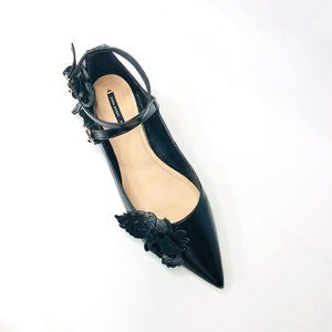 Zara  Black Ballerina w/ Flower Accents - 8.5